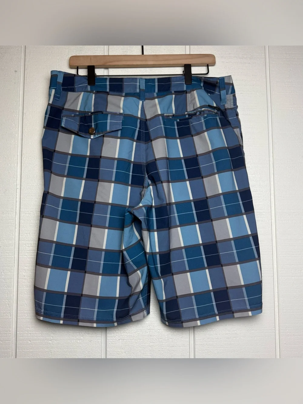 Quiksilver Amphibians Board Shorts Men’s 36 Blue Plaid Hybrid Swim Surf Shorts
